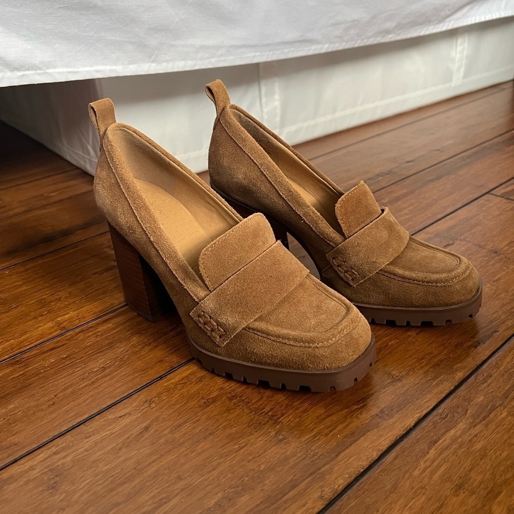 Crown Vintage Suede Chunky Loafer Heels
